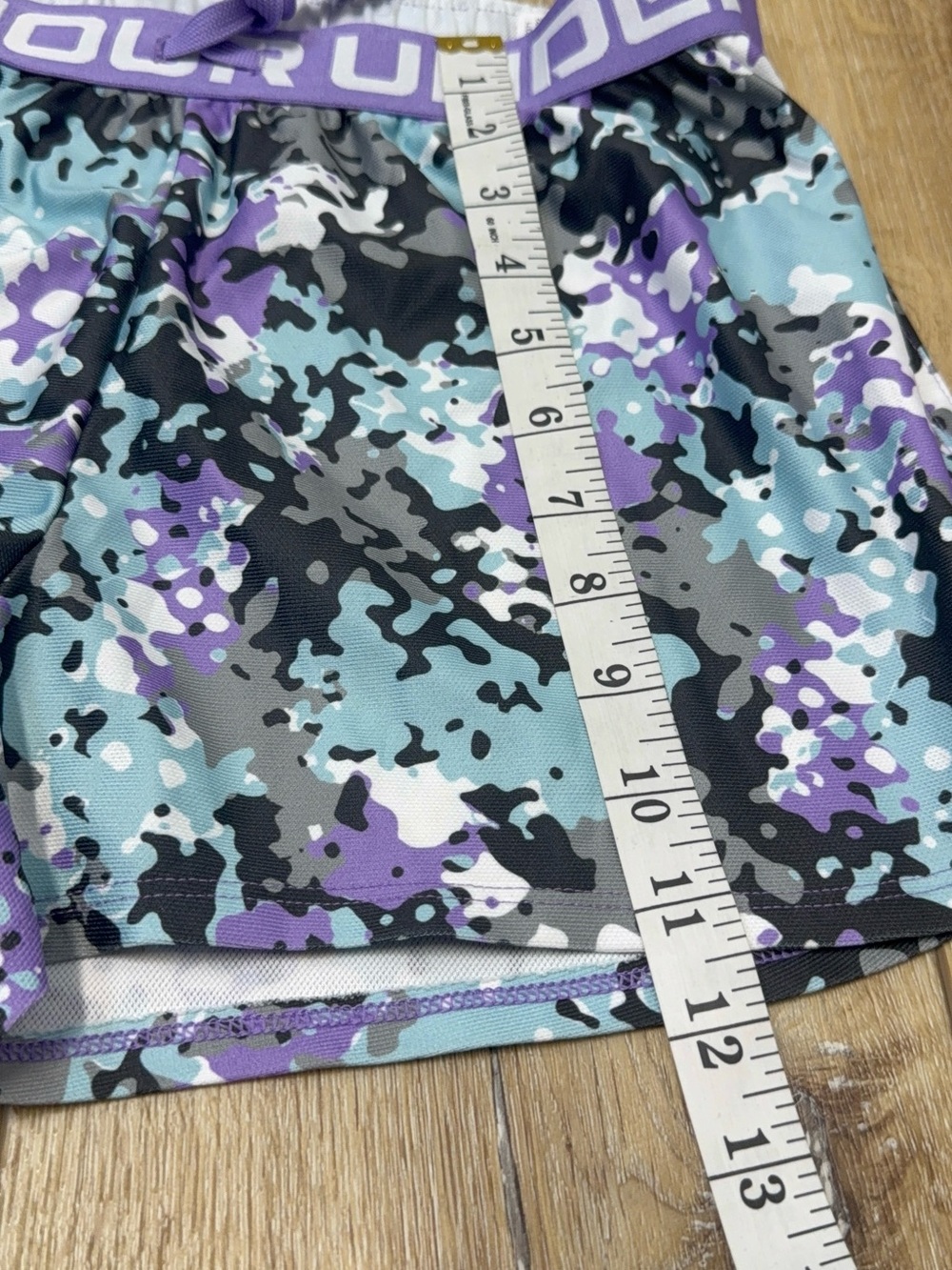 Under Armour Purple, Teal & Black Camo + Black Athletic Shorts 2 Pair Girls L - Picture 4 of 10